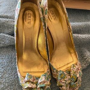 J. Crew Floral Heels with Bow Accent